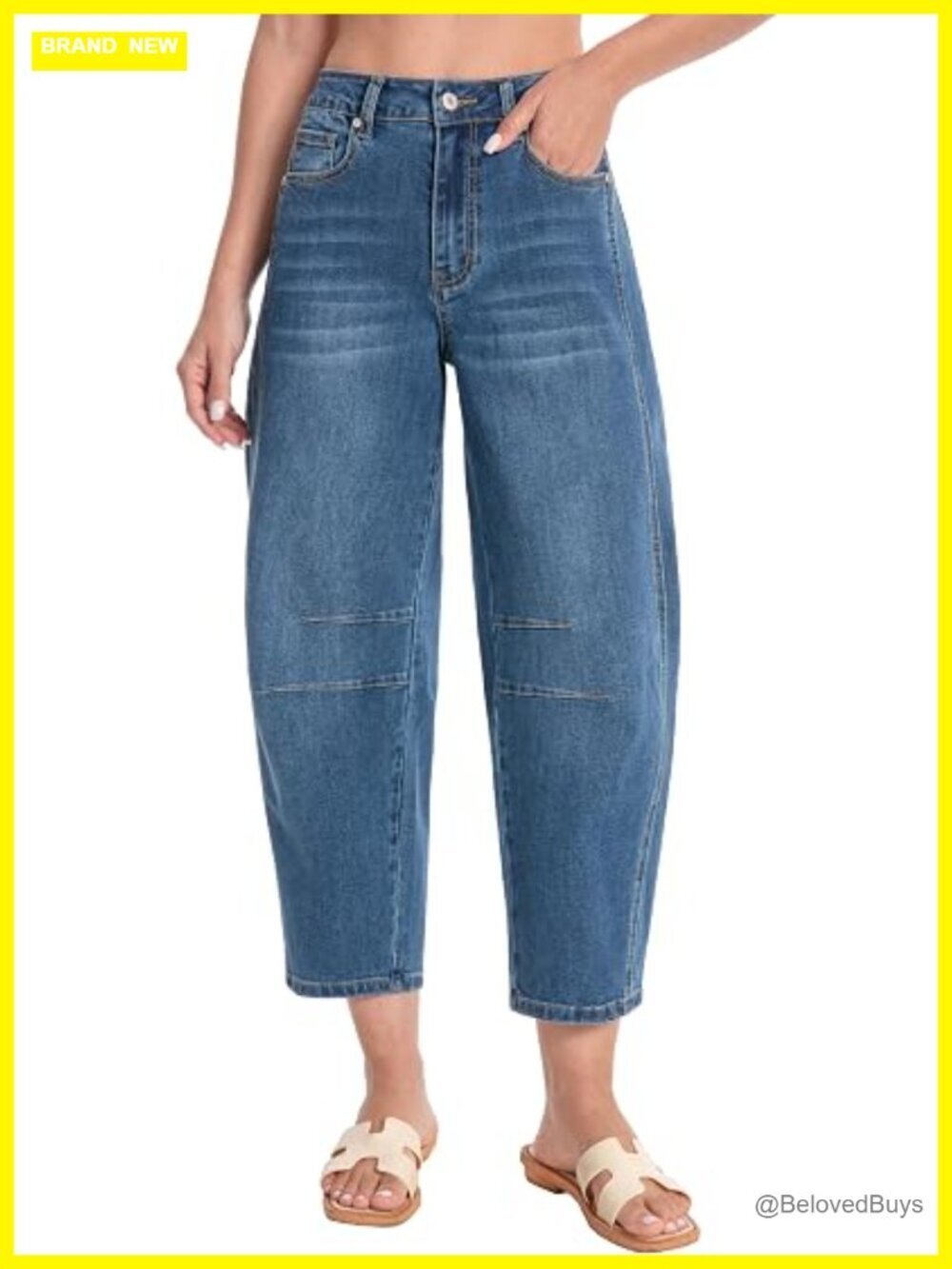 Wide Leg Cropped Barrel Jeans High Waisted Baggy Stretch Denim Trouser Ankle